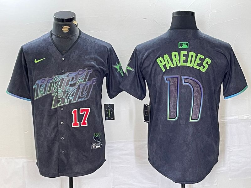 Men Tampa Bay Rays 17 Paredes Black City Edition Nike 2024 MLB Jersey style 3